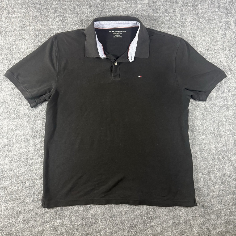 Tommy Hilfiger Mens Regular Fit Short Sleeve Cotton Polo Shirt Black Sz XXL Logo - Picture 1 of 5